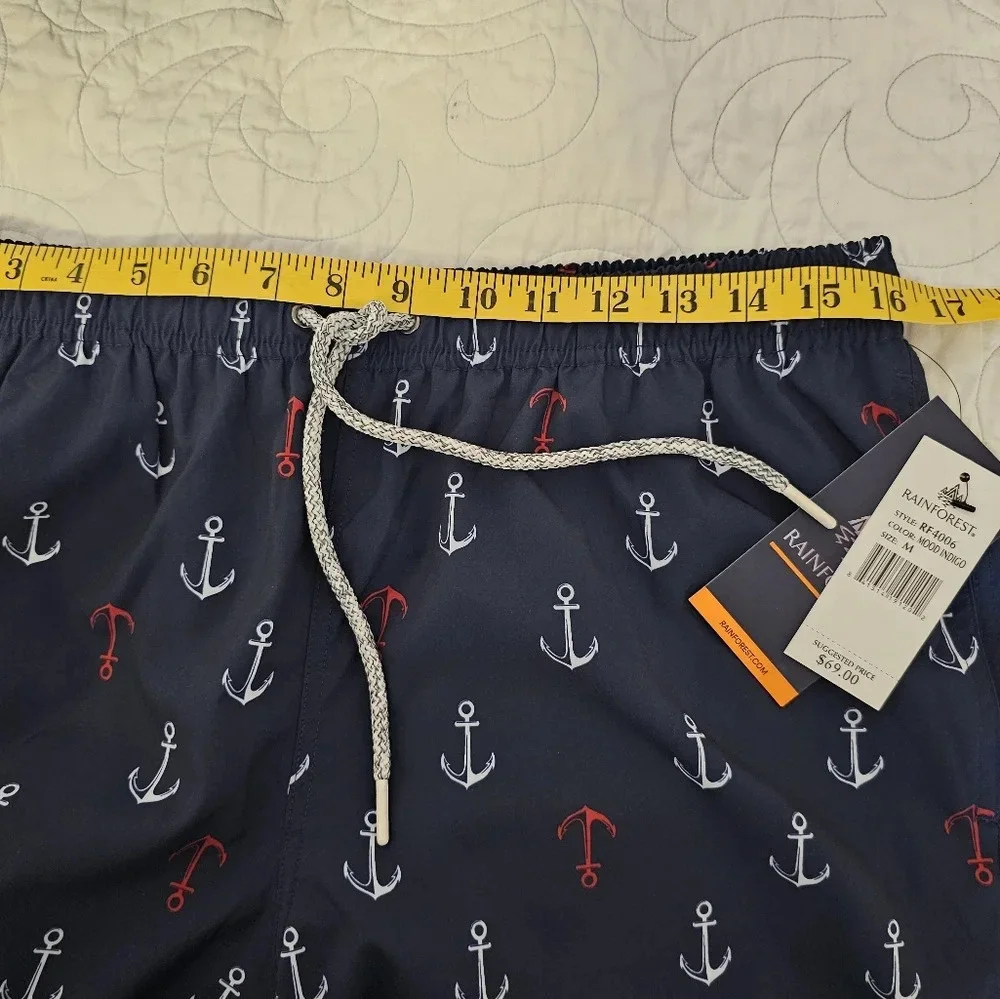 Rainforest Navy ⚓️ Anchor Swim Trunks Men's Size Medium NWT